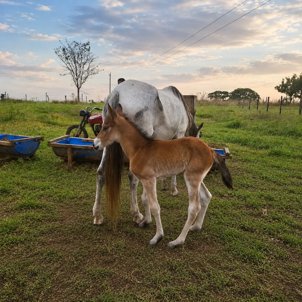 Égua e potro na fazenda